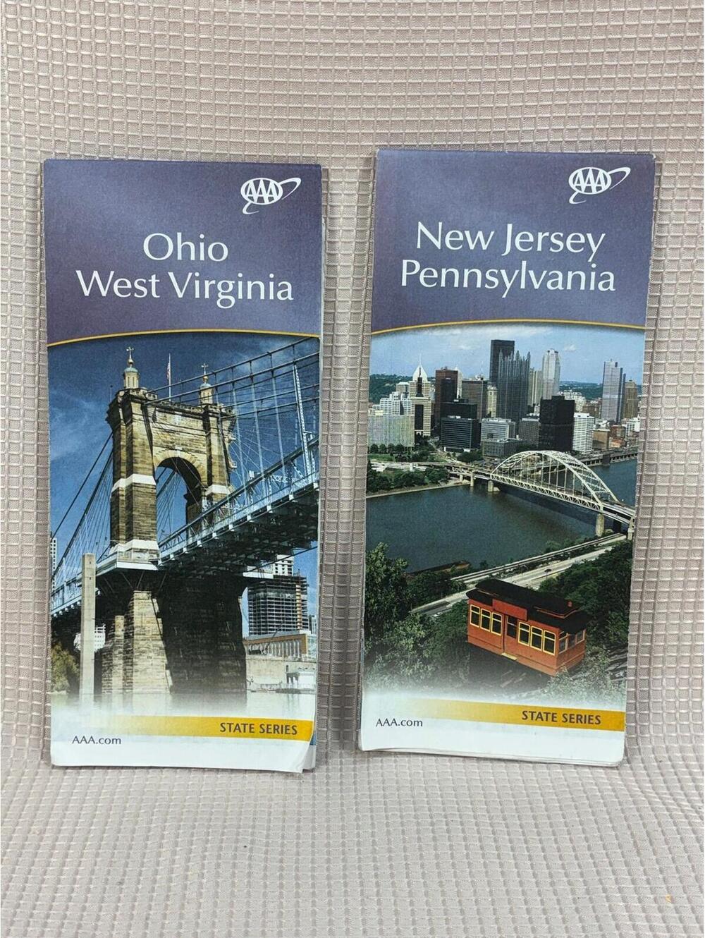 188 - Vintage AAA State maps Ohio & West Virginia / New Jersey & Pennsylvania